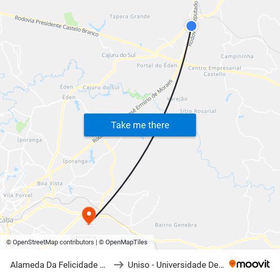 Alameda Da Felicidade 18 - Cidade Nova I Itu - SP Brasil to Uniso - Universidade De Sorocaba Cidade Universitária map