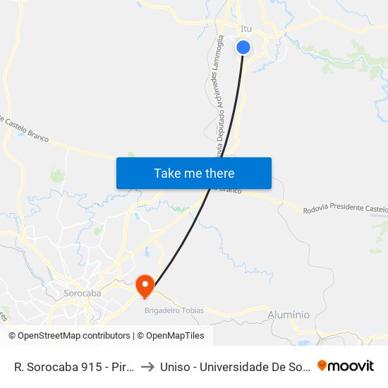 R. Sorocaba 915 - Pirapitingui Itu - SP Brasil to Uniso - Universidade De Sorocaba Cidade Universitária map