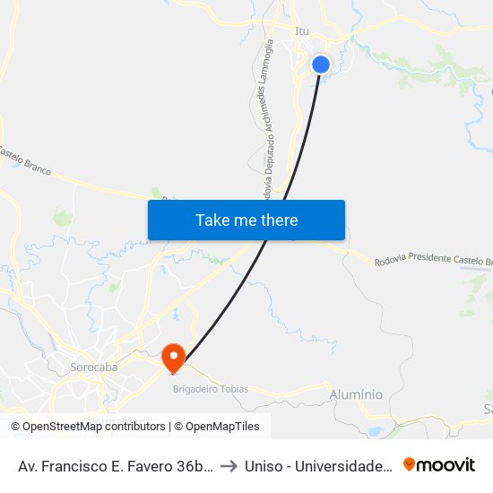 Av. Francisco E. Favero 36b - Rancho Grande Itu - SP 13309-290 Brasil to Uniso - Universidade De Sorocaba Cidade Universitária map