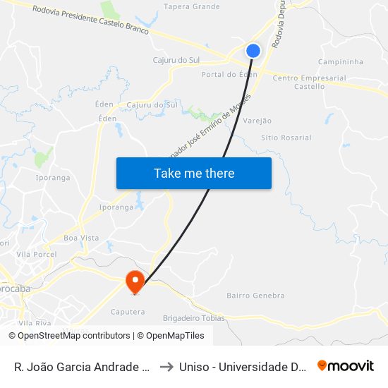 R. João Garcia Andrade 102 - Cidade Nova I Itu - SP Brasil to Uniso - Universidade De Sorocaba Cidade Universitária map