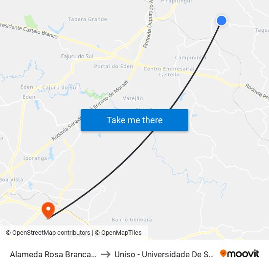 Alameda Rosa Branca - Eldorado Itu - SP Brasil to Uniso - Universidade De Sorocaba Cidade Universitária map