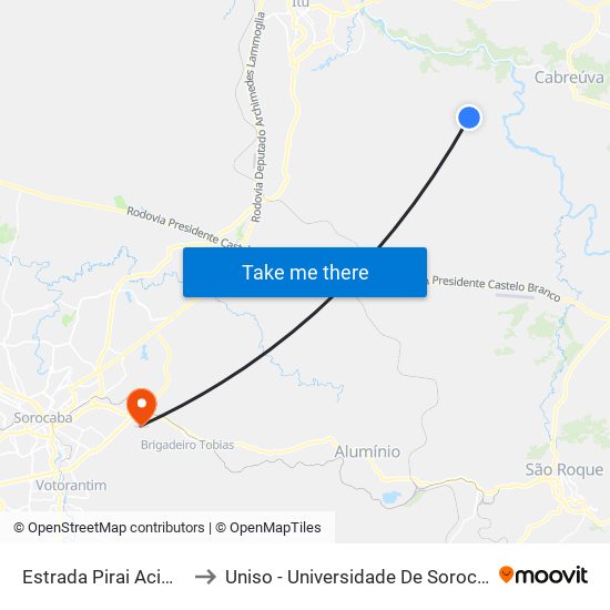 Estrada Pirai Acima Itu - SP Brasil to Uniso - Universidade De Sorocaba Cidade Universitária map