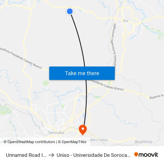 Unnamed Road Itu - SP Brasil to Uniso - Universidade De Sorocaba Cidade Universitária map
