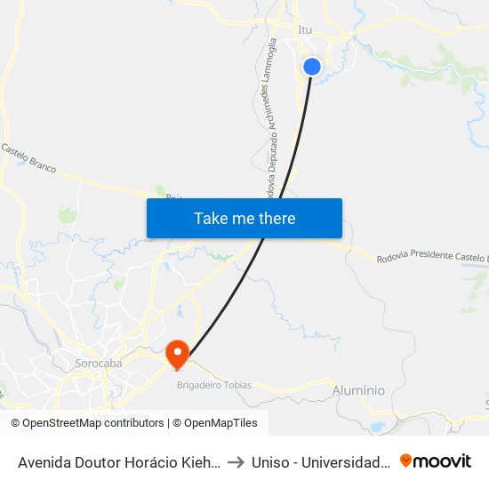 Avenida Doutor Horácio Kiehl 448 - Parque Industrial Itu - SP 13309-615 Brasil to Uniso - Universidade De Sorocaba Cidade Universitária map