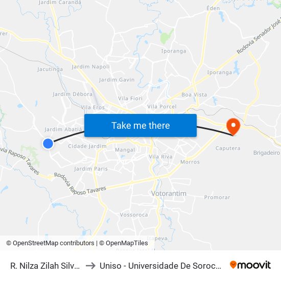 R. Nilza Zilah Silvatti Viana, 162 to Uniso - Universidade De Sorocaba Cidade Universitária map