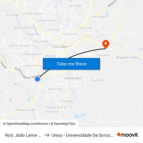 Rod. João Leme Dos Santos, Sn to Uniso - Universidade De Sorocaba Cidade Universitária map