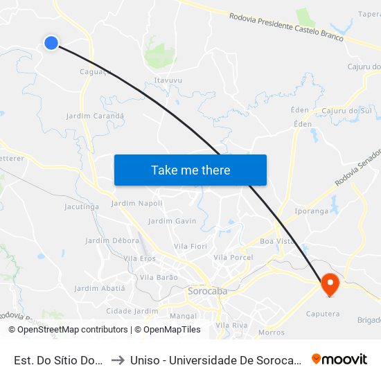 Est. Do Sítio Dos Martins, Sn to Uniso - Universidade De Sorocaba Cidade Universitária map