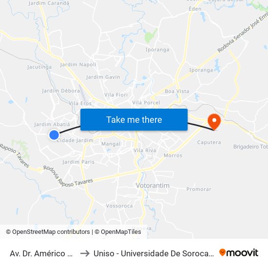 Av. Dr. Américo Figueiredo, Sn to Uniso - Universidade De Sorocaba Cidade Universitária map