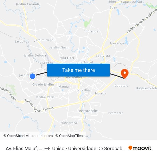 Av. Elias Maluf, 49 Sn 1248 to Uniso - Universidade De Sorocaba Cidade Universitária map