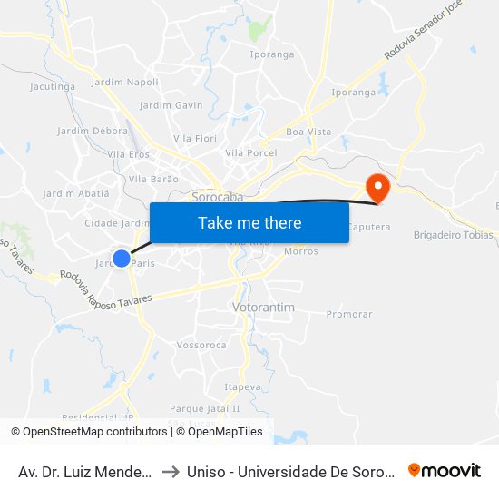 Av. Dr. Luiz Mendes De Almeida, Sn to Uniso - Universidade De Sorocaba Cidade Universitária map