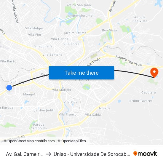 Av. Gal. Carneiro, Nº 1459. to Uniso - Universidade De Sorocaba Cidade Universitária map