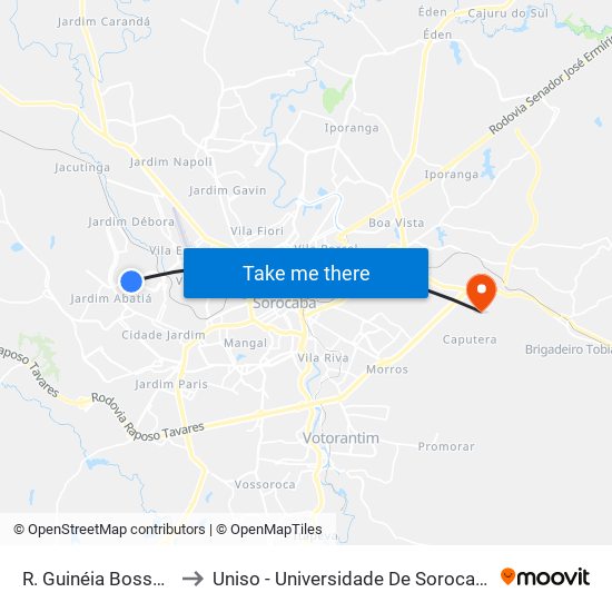 R. Guinéia Bossani Ortega, 43 to Uniso - Universidade De Sorocaba Cidade Universitária map