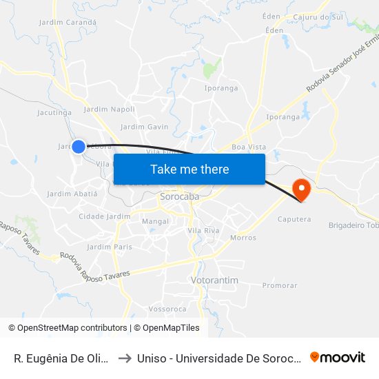 R. Eugênia De Oliveira Cirne, 120 to Uniso - Universidade De Sorocaba Cidade Universitária map