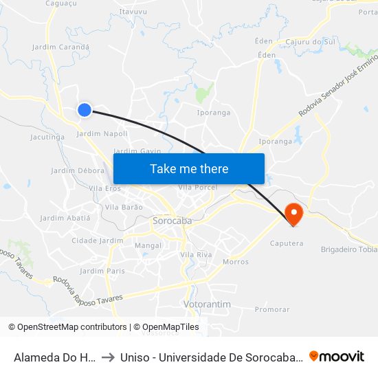 Alameda  Do Horto, S/Nº to Uniso - Universidade De Sorocaba Cidade Universitária map