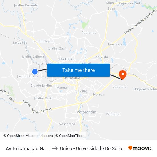 Av. Encarnação Garcia Sanches, 253 to Uniso - Universidade De Sorocaba Cidade Universitária map