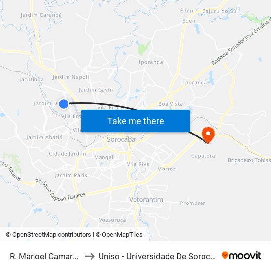 R. Manoel Camargo Sampaio, Sn to Uniso - Universidade De Sorocaba Cidade Universitária map