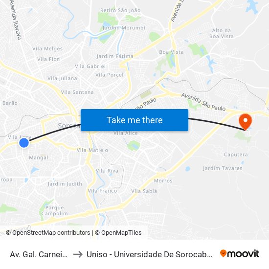 Av. Gal. Carneiro, Nº 751. to Uniso - Universidade De Sorocaba Cidade Universitária map