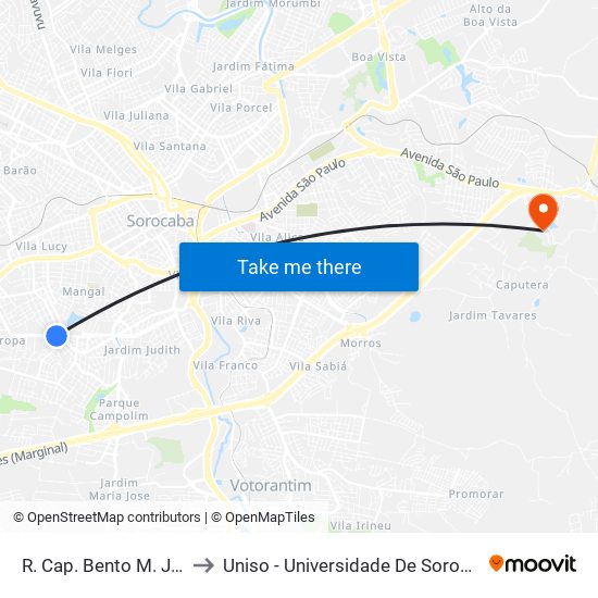 R. Cap. Bento M. Jequitinhonha, Sn to Uniso - Universidade De Sorocaba Cidade Universitária map