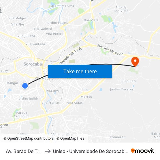 Av. Barão De Tatuí, Nº 859. to Uniso - Universidade De Sorocaba Cidade Universitária map