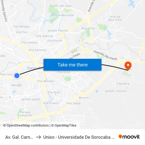 Av. Gal. Carneiro, 190 to Uniso - Universidade De Sorocaba Cidade Universitária map