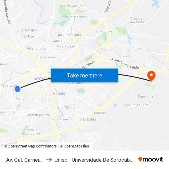 Av. Gal. Carneiro, Nº 430. to Uniso - Universidade De Sorocaba Cidade Universitária map