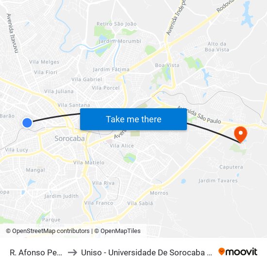R. Afonso Pedrazzi, Sn to Uniso - Universidade De Sorocaba Cidade Universitária map