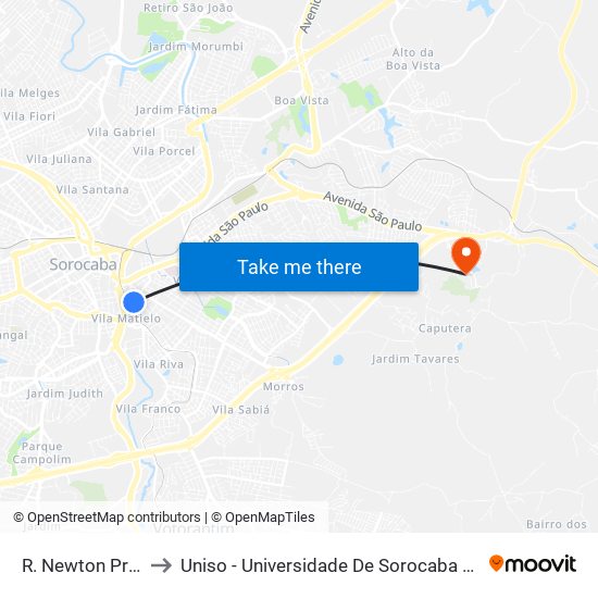 R. Newton Prado, 256 to Uniso - Universidade De Sorocaba Cidade Universitária map