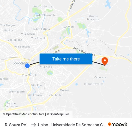 R. Souza Pereira, 54 to Uniso - Universidade De Sorocaba Cidade Universitária map