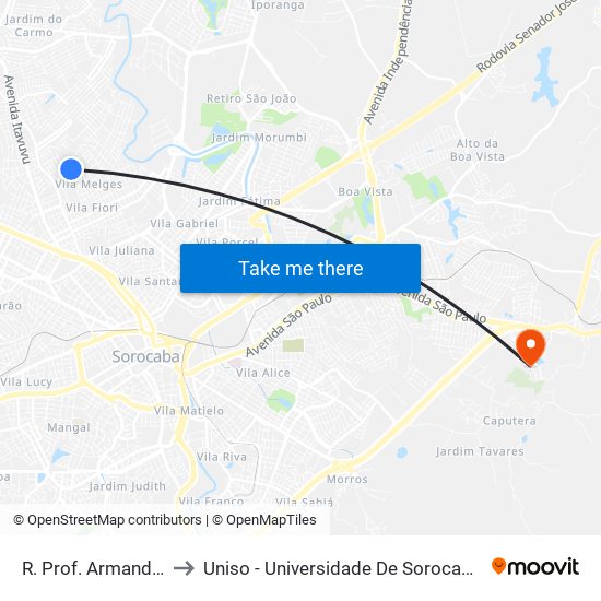 R. Prof. Armando Rizzo, 320 to Uniso - Universidade De Sorocaba Cidade Universitária map