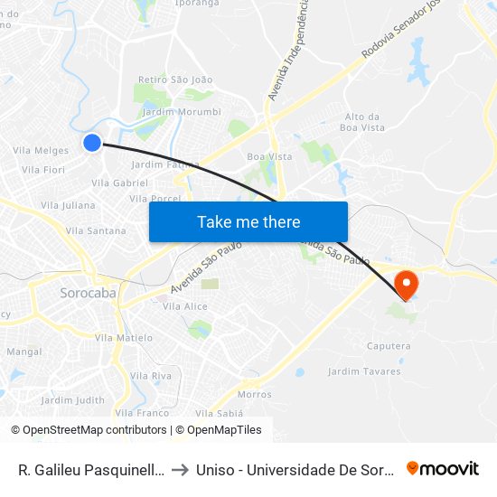 R. Galileu Pasquinelli, Defronte Nº 1090 to Uniso - Universidade De Sorocaba Cidade Universitária map