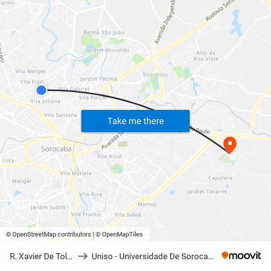 R. Xavier De Toledo, Nº 206. to Uniso - Universidade De Sorocaba Cidade Universitária map