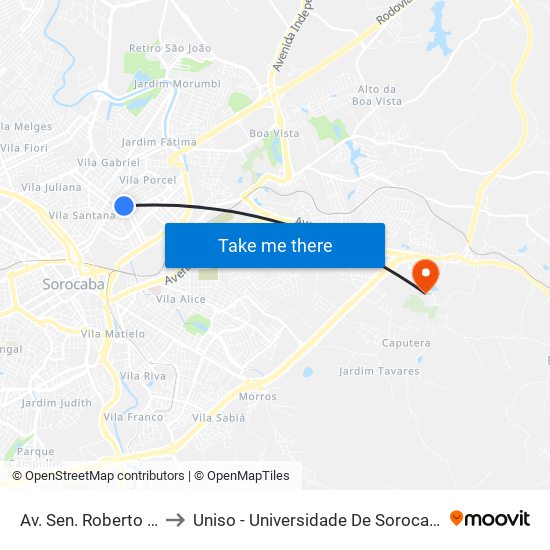 Av. Sen. Roberto Simonsen, Sn to Uniso - Universidade De Sorocaba Cidade Universitária map