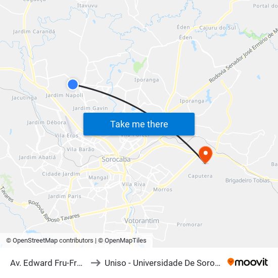 Av. Edward Fru-Frú M. Da Silva, 452 to Uniso - Universidade De Sorocaba Cidade Universitária map