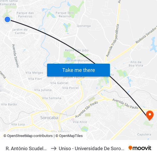 R. Antônio Scudeler Sobrinho, S/Nº to Uniso - Universidade De Sorocaba Cidade Universitária map