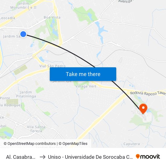 Al. Casabranca, 319 to Uniso - Universidade De Sorocaba Cidade Universitária map