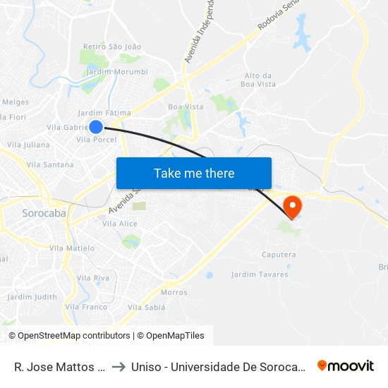 R. Jose Mattos Correia, 144 to Uniso - Universidade De Sorocaba Cidade Universitária map