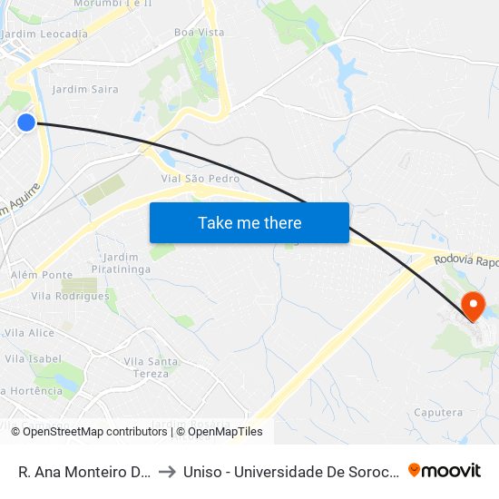 R. Ana Monteiro De Carvalho, 240 to Uniso - Universidade De Sorocaba Cidade Universitária map