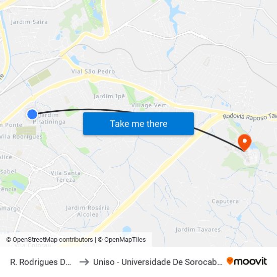 R. Rodrigues Do Prado, 436 to Uniso - Universidade De Sorocaba Cidade Universitária map
