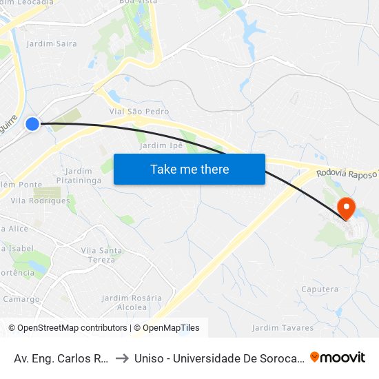 Av. Eng. Carlos R. Mendes, 730 to Uniso - Universidade De Sorocaba Cidade Universitária map