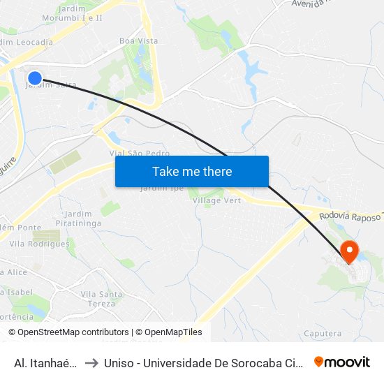 Al. Itanhaém, 340 to Uniso - Universidade De Sorocaba Cidade Universitária map