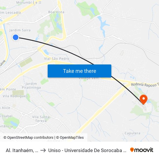 Al. Itanhaém, Sem Ref. to Uniso - Universidade De Sorocaba Cidade Universitária map