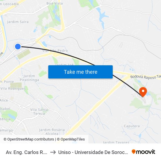 Av. Eng. Carlos R. Mendes, 1071 to Uniso - Universidade De Sorocaba Cidade Universitária map
