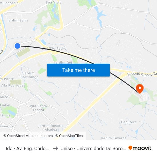 Ida - Av. Eng. Carlos R. Mendes, 1009 to Uniso - Universidade De Sorocaba Cidade Universitária map