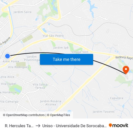 R. Hercules Tavares, 201 to Uniso - Universidade De Sorocaba Cidade Universitária map