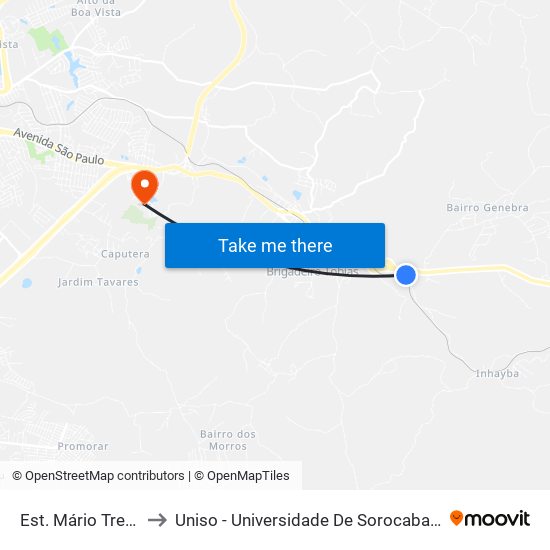 Est. Mário Trettel, Cx. 16 to Uniso - Universidade De Sorocaba Cidade Universitária map