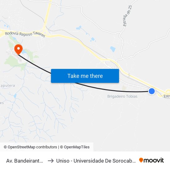 Av. Bandeirantes, Sem Ref. to Uniso - Universidade De Sorocaba Cidade Universitária map