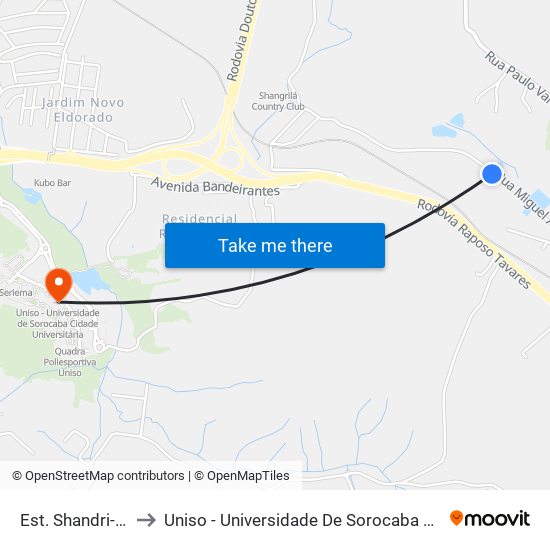 Est. Shandri-Lá, 1030 to Uniso - Universidade De Sorocaba Cidade Universitária map