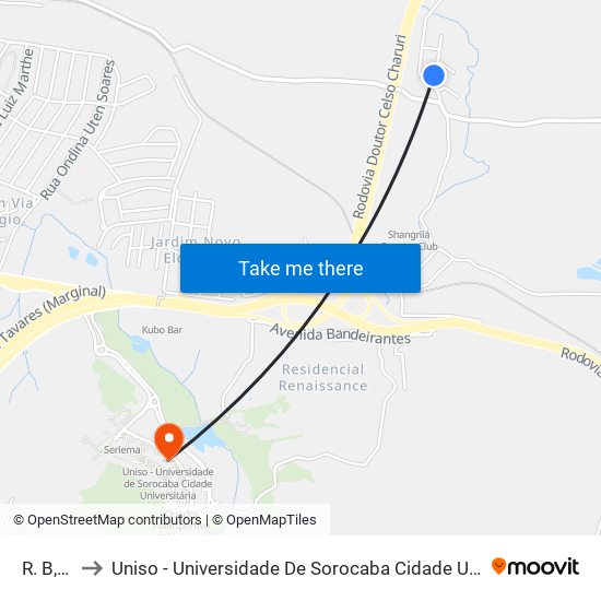 R. B, 08 to Uniso - Universidade De Sorocaba Cidade Universitária map
