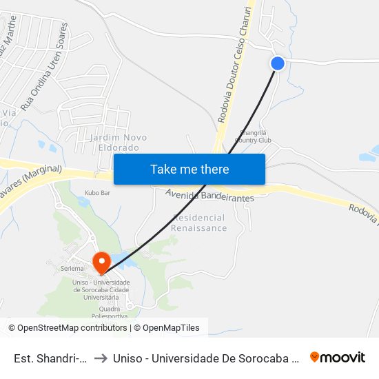 Est. Shandri-Lá, 2139 to Uniso - Universidade De Sorocaba Cidade Universitária map