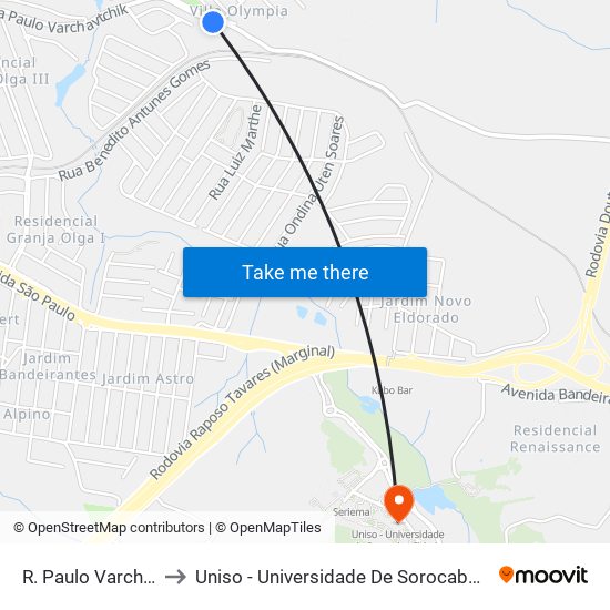 R. Paulo Varchavichik, Sn to Uniso - Universidade De Sorocaba Cidade Universitária map